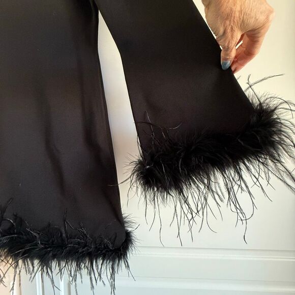 NWT WAYF (Where Are You From) “Karlie” black feather trim long sleeve mini dress - Picture 9 of 13